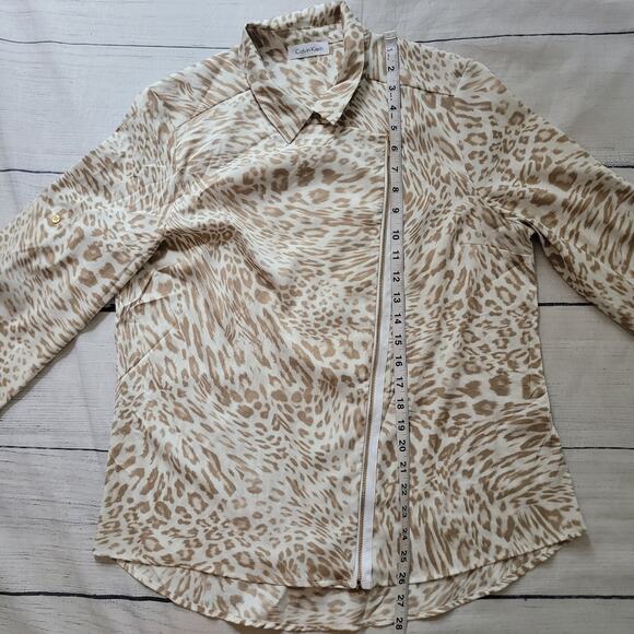 Calvin Klein Size L Asymmetrical Zip Animal Print Blouse Mature Office - Picture 4 of 8